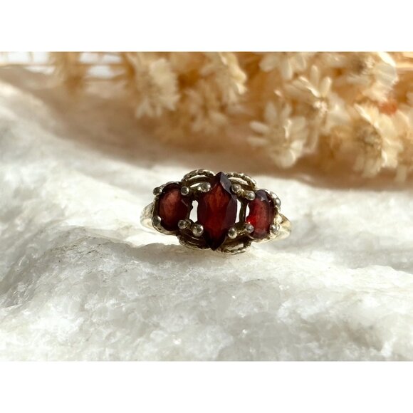 Art Deco Garnet Vermeil Overlay 925 Sterling Silver Vintage Ring - sz 6.75 - Picture 11 of 15